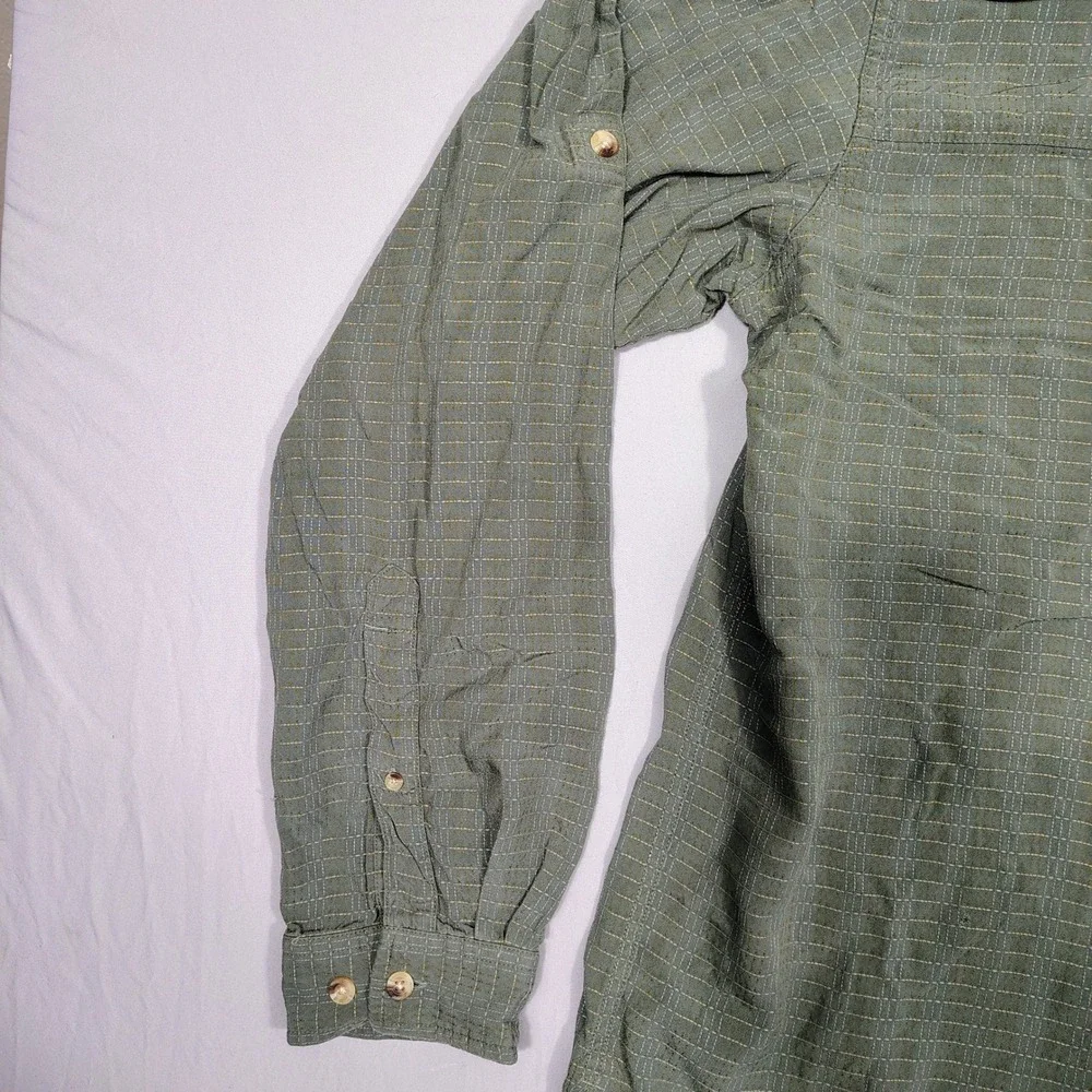 The North Face Button Down Mens XL Green Utility Grid Modal Polyester Shirt
